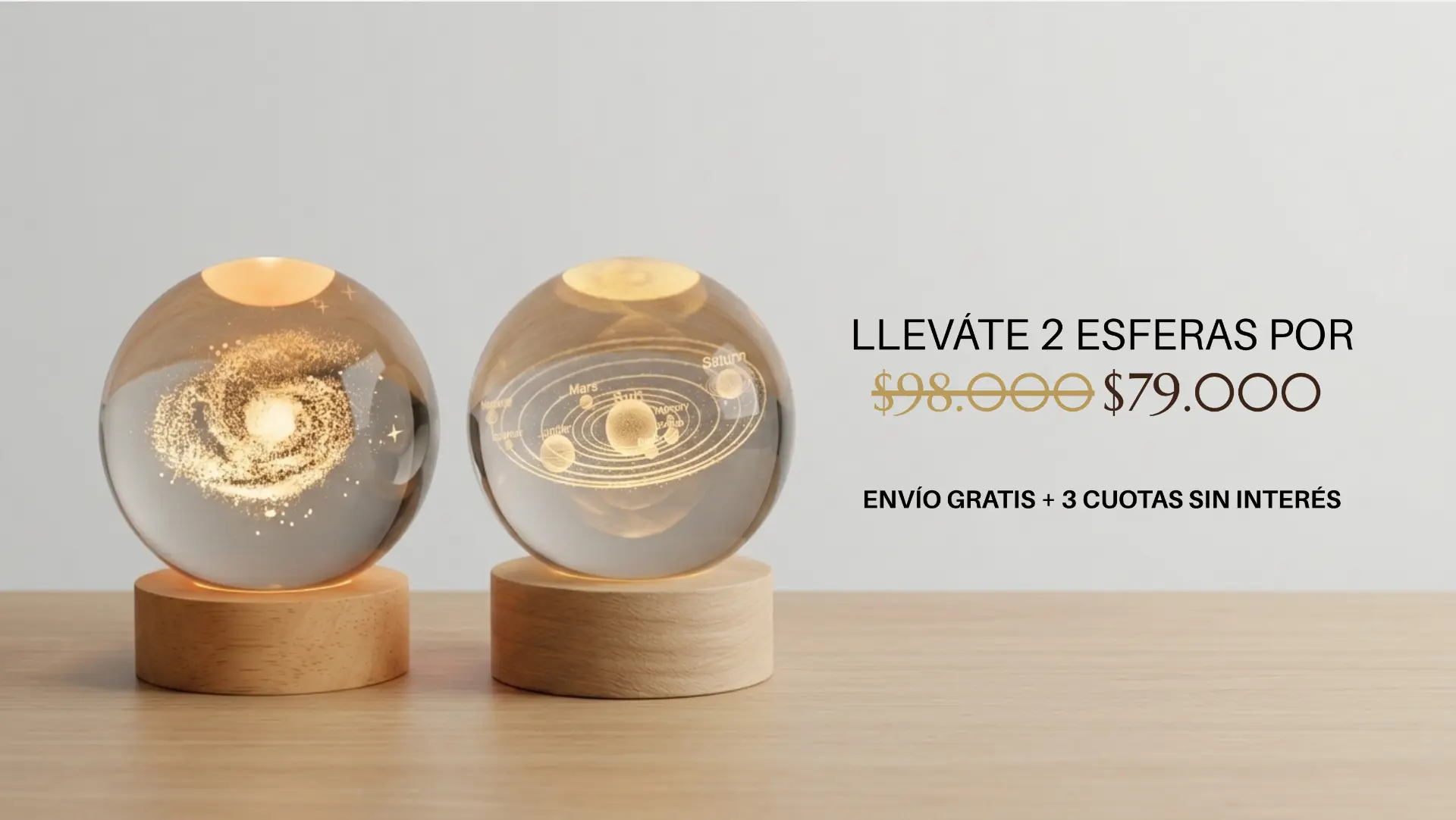 Llevate 2 esferas de luz por $79.000 — envío gratis y 3 cuotas sin interés